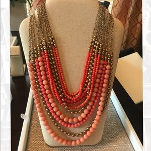 Stella & Dot Multi-Strand Beaded Necklace - Orange and Gold